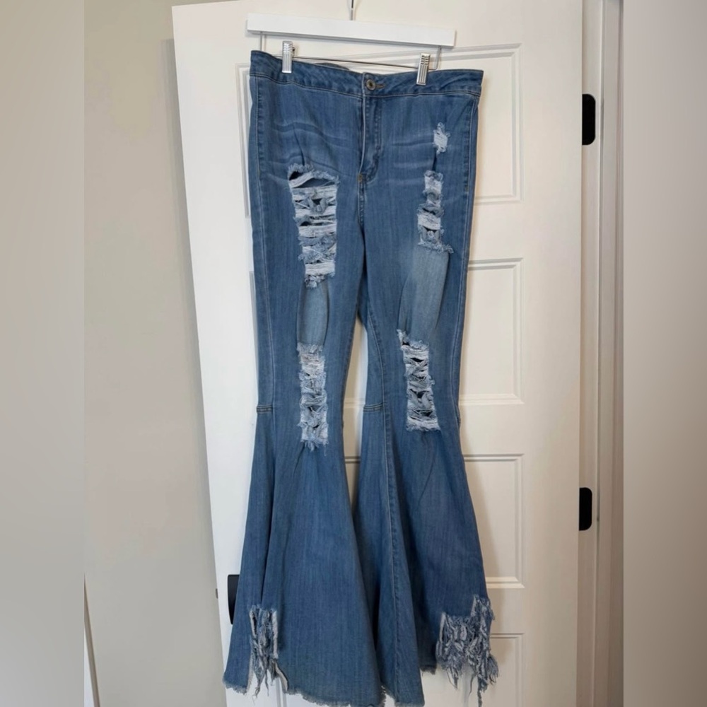 Rue21 Distressed Wide Leg Blue Jeans